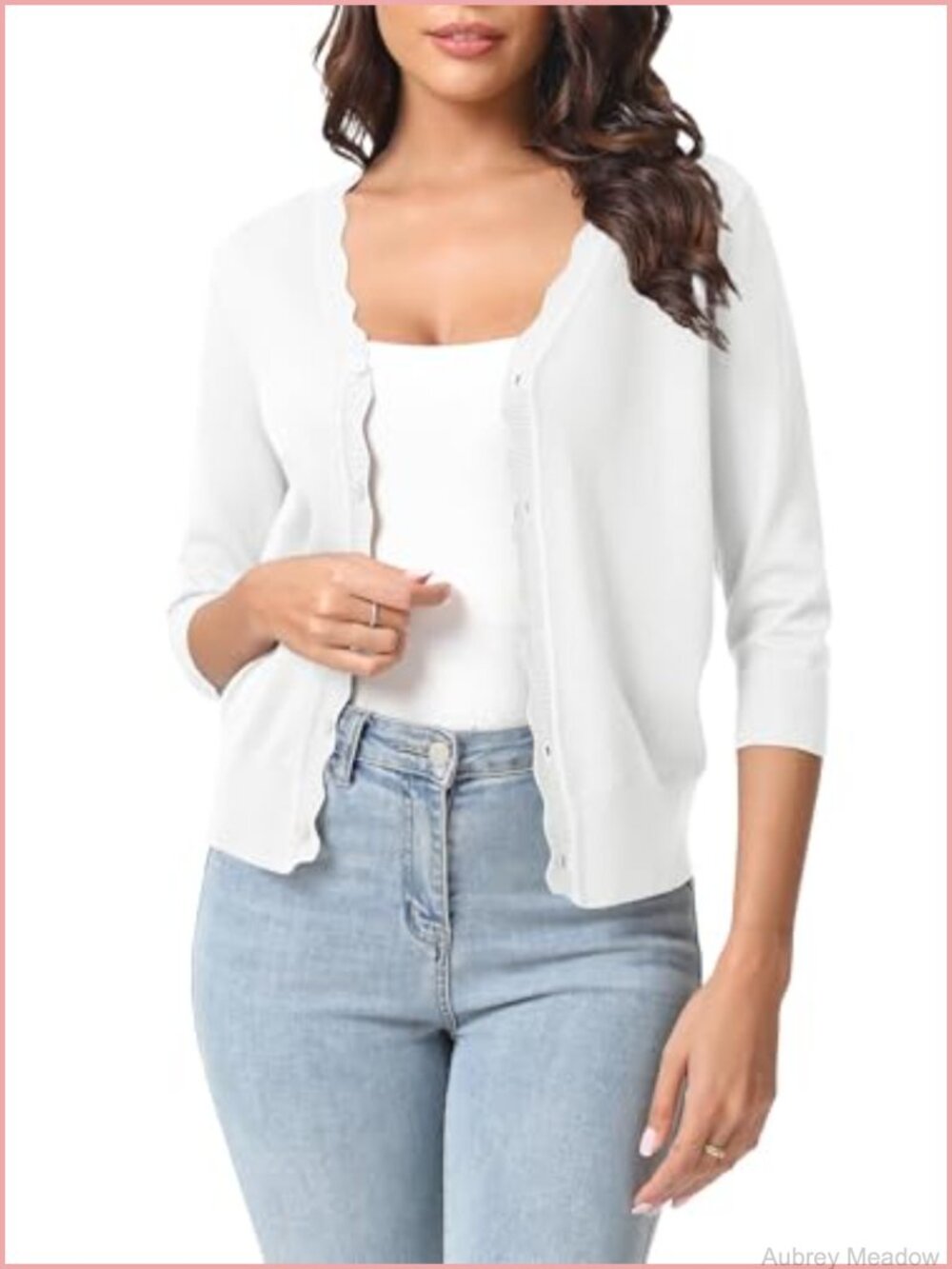 Women's Lightweight V-Neck Cropped Cardigan 3/4 Sleeve Knit Sweater